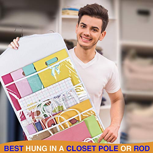 Propik Hanging Double Sided Gift Bag Storage Organizer With Multiple Front And Back Pockets - Organize Your Gift Wrap, Tissue Paper, And Paper Bags 38 X 16 Inch Pvc (White) #TOP5