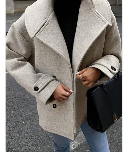 ECDAHICC Womens Wool Blend Lapel Coat Fall Winter Pea Coat Double Breasted Blazer Jackets Fashion Coat4