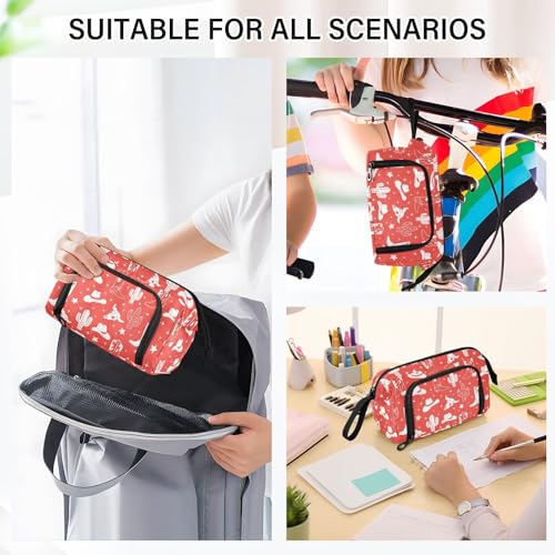 Image of Western Cowboy Red Pencil Case Pouch Big Capacity Pencil Bag Box Organizer Pen Case with Compartmens Stationery Organizer for Girls Boys Women Kids Adults School