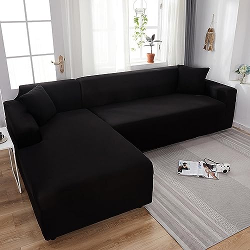 Funda de sofá resistente a los arañazos para mascotas, funda de sofá en forma de L, tela suave y cómoda para sala de estar, apta para niños y mascotas (negro, 3 plazas y 3 plazas)
