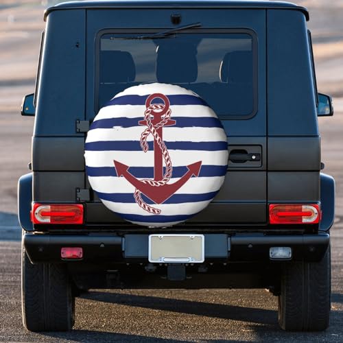 Image of Nautical Anchor Blue Spare Tire Cover Wheel Protectors Tyre Covers Weatherproof Wheel Covers Universal Fit for Trailer Rv SUV Truck Camper Travel Trailers 17 inch