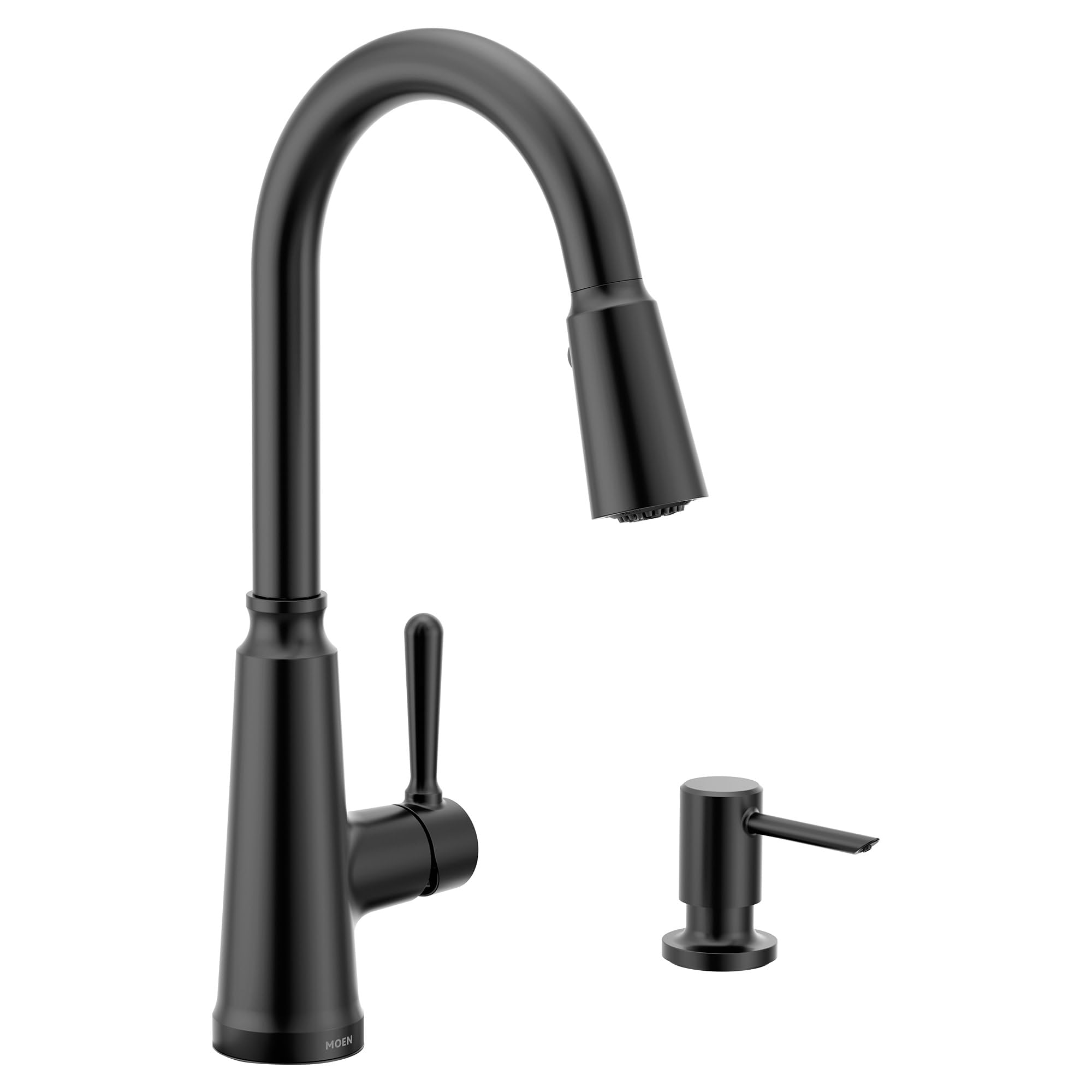 Moen Trew 87653BL - Rubinetto da cucina a scomparsa ad arco alto, con power boost, colore: nero opaco