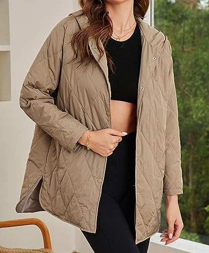 Womens Quilted Hooded Jackets Long Sleeve Button Down Puffer Jacket Winter Down Jacket Coats3