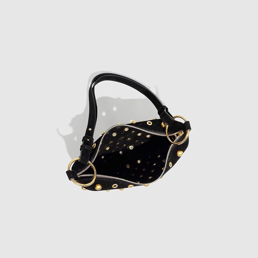 Studded Shoulder Purses for Women Gold Studs Punk Rock Y2k Suede