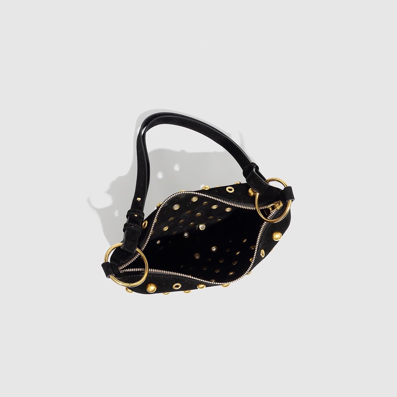 Studded Shoulder Purses for Women Gold Studs Punk Rock Y2k Suede