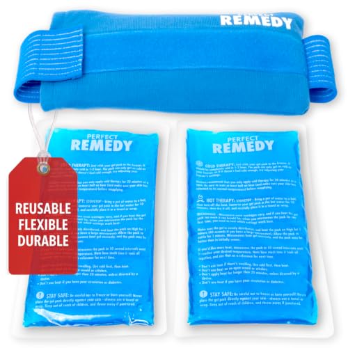 Image of Perfect Remedy 2-Pack Gel Ice Packs for Injuries with Strap Cover, Flexible Hot Cold Compress, Soothing Soft Ice Packs for aid in Injuries Conditions, Alternative to Hot Water Bottles (Blue, Regular)