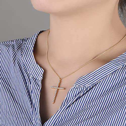 Luxfine Moissanite Cross Necklace For Women, 925 Sterling Silver Diamond Crucifix Pendant, 14K White Gold Plated Iced Out Jesus Christian Jewelry, Birthday Wedding Father’s Day Gift (17+2.5” Adjustable Chain, With Box) (14K) #TOP2