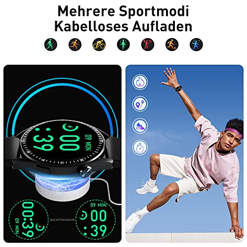 LEMFO Smartwatch Herren,1.32 Zoll Smartwatch mit telefonfunktion Smartwatch mit Schlafmonitor Pulsuhr Blutsauerstoff,Fitnessuhr Sportuhr mit Sprachassistent 360*360 HD Touchscreen für iOS und Android