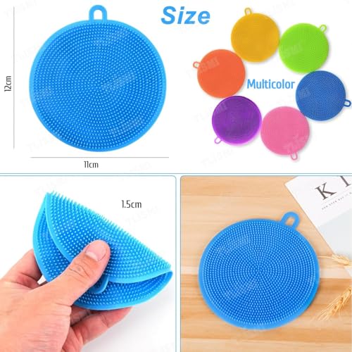 Image of Cleaning Sponge Silicone Scrubber for Kitchen Scrubber Fruit and Vegetable Washing Brush Round Scrubber Pad Multipurpose Silicone Dishwashing Tools (Multicolor) (4)