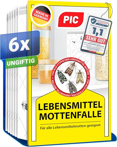 PIC Lebensmittelmotten Falle - 6 Lebensmittelmottenfallen - Mottenfalle mit Pheromon für ideale Wirkung - Mottenfalle Lebensmittel - Effektive Klebefallen zur...