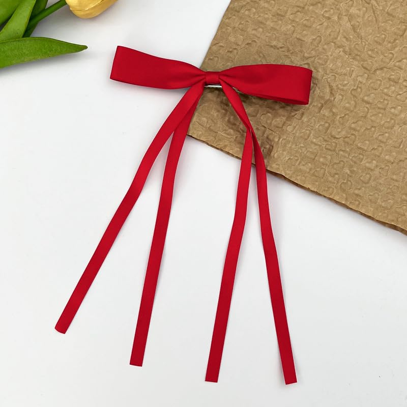 Miniatura 2 de SALOCY Cinta para el cabello para mujeres y niñas, 4 cintas para el cabello con cola larga, lazos grandes de satén para el diseño del cabello (rosa,