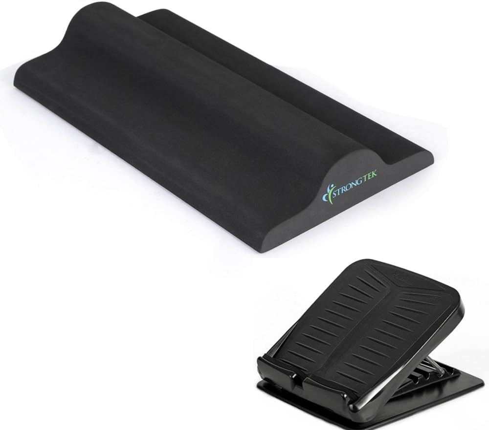 StrongTek Portable Slant Board & Foot Stretcher Set – Adjustable Calf Stretch Board + Plantar Fasciitis Relief Block