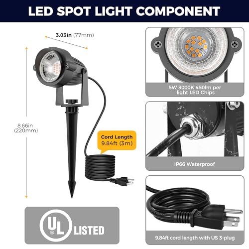 Image of L LOHAS LED 5W Dusk to Dawn Outdoor Spotlight 3000K Landscape Light 2 Pack