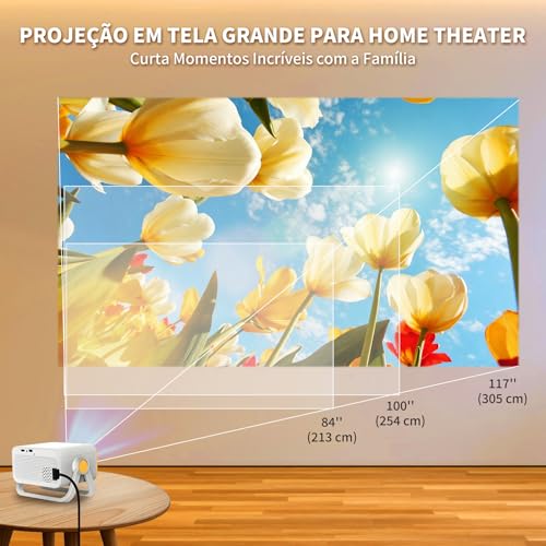 Projetor Portátil 4K Mini com Suporte Duplo 360° - Projetor de Cinema em Casa com Foco Automático AI, Bluetooth 5.0, Compatível com HDMI/USB/Telefone/TV Stick para Filmes e Jogos ao Ar Livre (Amarelo) - Imagem 2