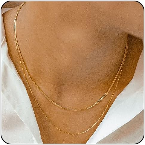 CONRAN KREMIX Waterproof Gold Necklace Layered Necklaces for Women Non Tarnish,18k Gold Plated Stainless Steel Dainty Stack Thin Chain Necklace Set for Women Gifts Jewelry