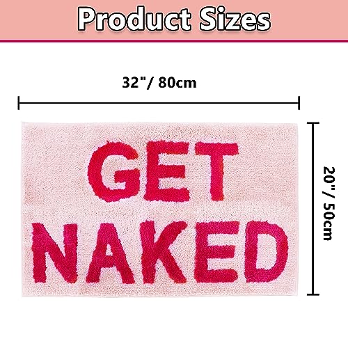 Image of Get Naked Bath Mat Fun Bathroom Rugs Soft Non Slip Cute Bath Rugs Funny Bathroom Decor for Bedroom (Pink, 32'' x 20'')