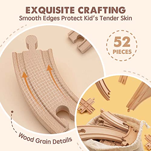 Tiny Land Wooden Train Tracks Set - 52 Pcs Train Track Expansion Pack Fits Thomas, Fits Brio, And Major Railroad Toy Brands #TOP2