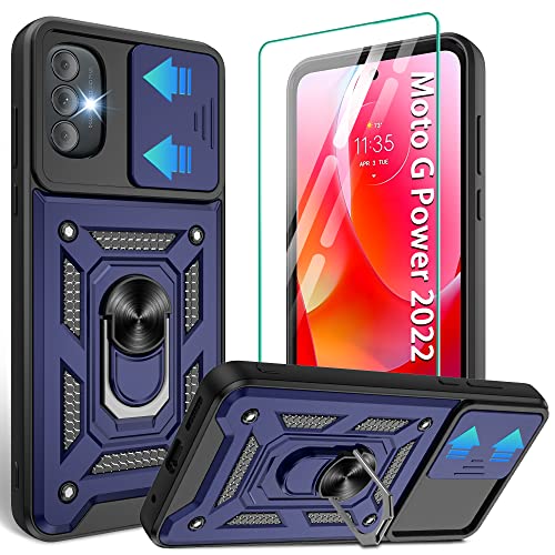Gritup for Moto G Power 2022 Case/Moto G Play 2023 Case with HD Screen Protector, Heavy Duty Shockproof Phone Cover with Magnetic Kickstand Ring, Blue - image 1