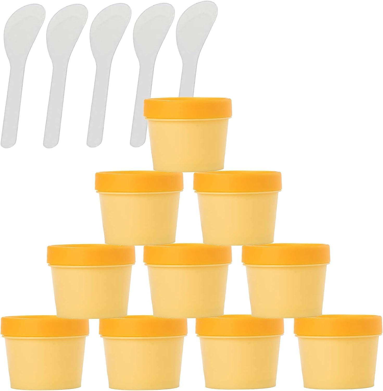 KRXSOBNV Cosmetic Jars, 12 PC Empty Leakproof Cosmetic Pot Container with Lids with 6 Spatula(Yellow,1.7 Ounces)