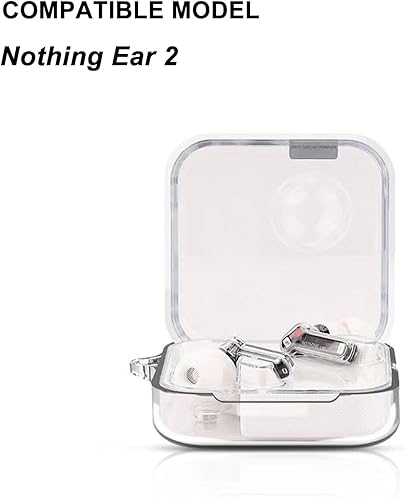 Miniatura 2 de Funda compatible con Nothing Ear 2, funda protectora de silicona suave a prueba de golpes con accesorios de mosquetón, transparente