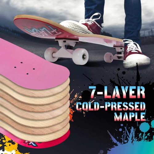 Image of Pro Complete Skateboards for Beginners Girls Boys Kids Youths Teens Adults 31 inchx8 inch Skate Boards 7 Layers Canadian Maple Double Kick Deck Concave Longboard
