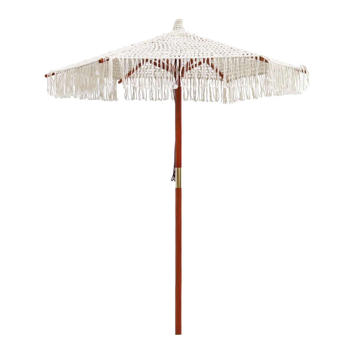 newgarden BINIBECA Parasol en Macramé et franges pour extérieur, plage, jardin, Ø 200 cm, pliable et hauteur réglable, structure en bois de bambou pour la terrasse et le balcon, couleur crème clair