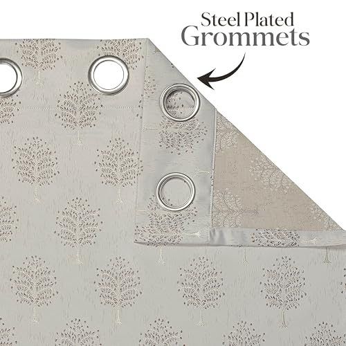 Image of Yellow Weaves 2 Pcs Jacquard Tree Eyelet Long Door Curtain - Perfect for Home, Office, Bedroom, Living Room & Balcony - 9 Feet (Brown)