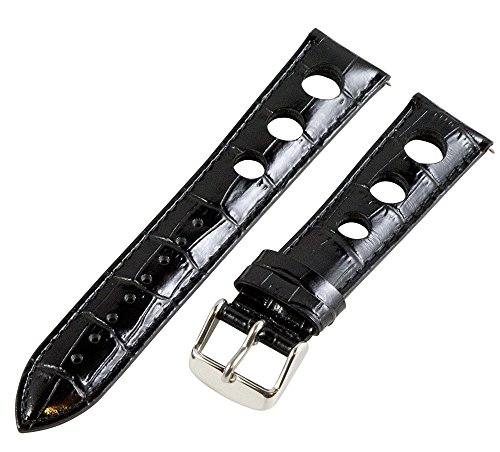 Clockwork Synergy, LLC 18mm Rally 3-hole Croco Black Leather Interchangeable Replacement Watch Band Strap