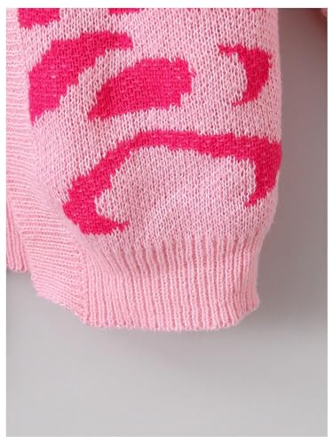 Image of SHENHE Girl's Open Front Cardigan Printed Drop Shoulder Knitted Long Cardigan Sweater Coat Pink 10Y