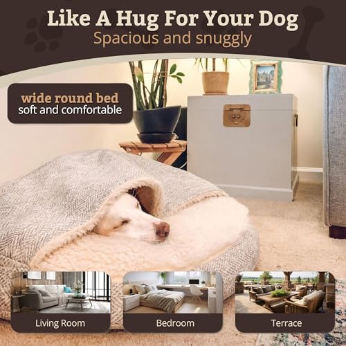 Image of Snoozer Cozy Cave Dog Bed, Round Covered Dog Bed, Palmer Dove (L)