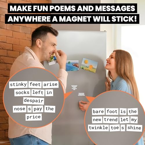 Poetry Tiles - 832 Fridge Word Magnets - Essential Words Starter Kit for Refrigerator Poems and Stories - Includes Alphabet Headers