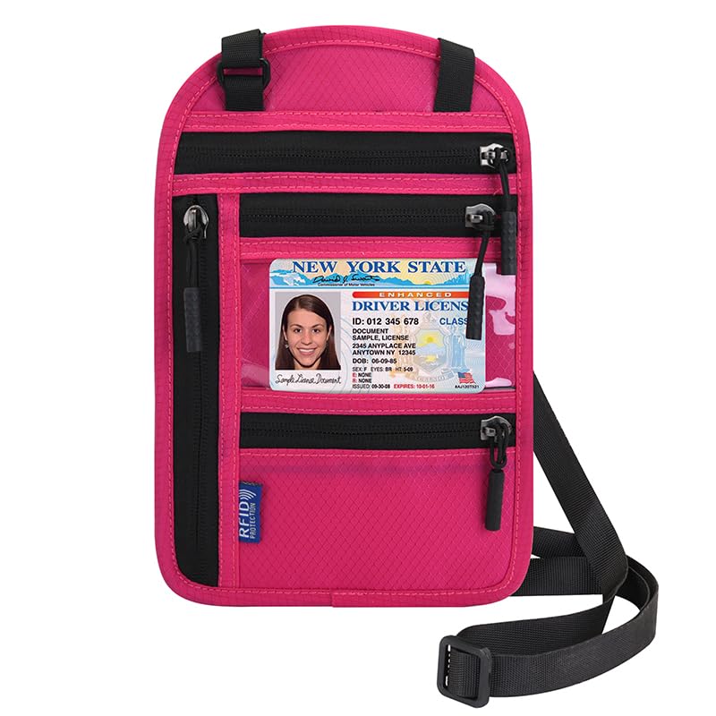 Puwuzixi Passport Holder for Travel, RFID Travel Pouch Neck Wallet, Waterproof Passport Wallet for Women and Men, Rose