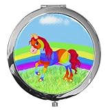 handverarbeitet metALUm Spiegel aus verchromten Metall mit besonders hübschen Pferdchen vor regenbogenfarbenem Hintergrund
