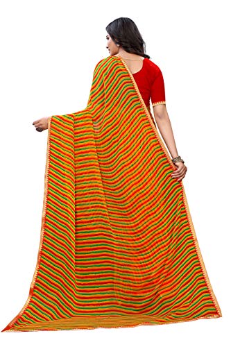 Image of AKHILAM Women's Lace Border Leheriya Chiffon Saree with Unstitched Blouse Piece(4QEN18 Parent)