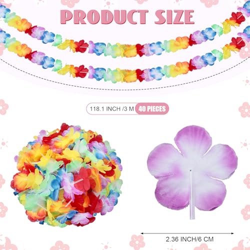 Image of JOVITEC 40 Pack Hawaiian Flower Garlands, 10 Feet Each Multicolored Tropical Luau Hibiscus Flower Lei Garland for Hawaiian Party Supplies Decorations Summer Beach Birthday Indoor Outdoor Decor