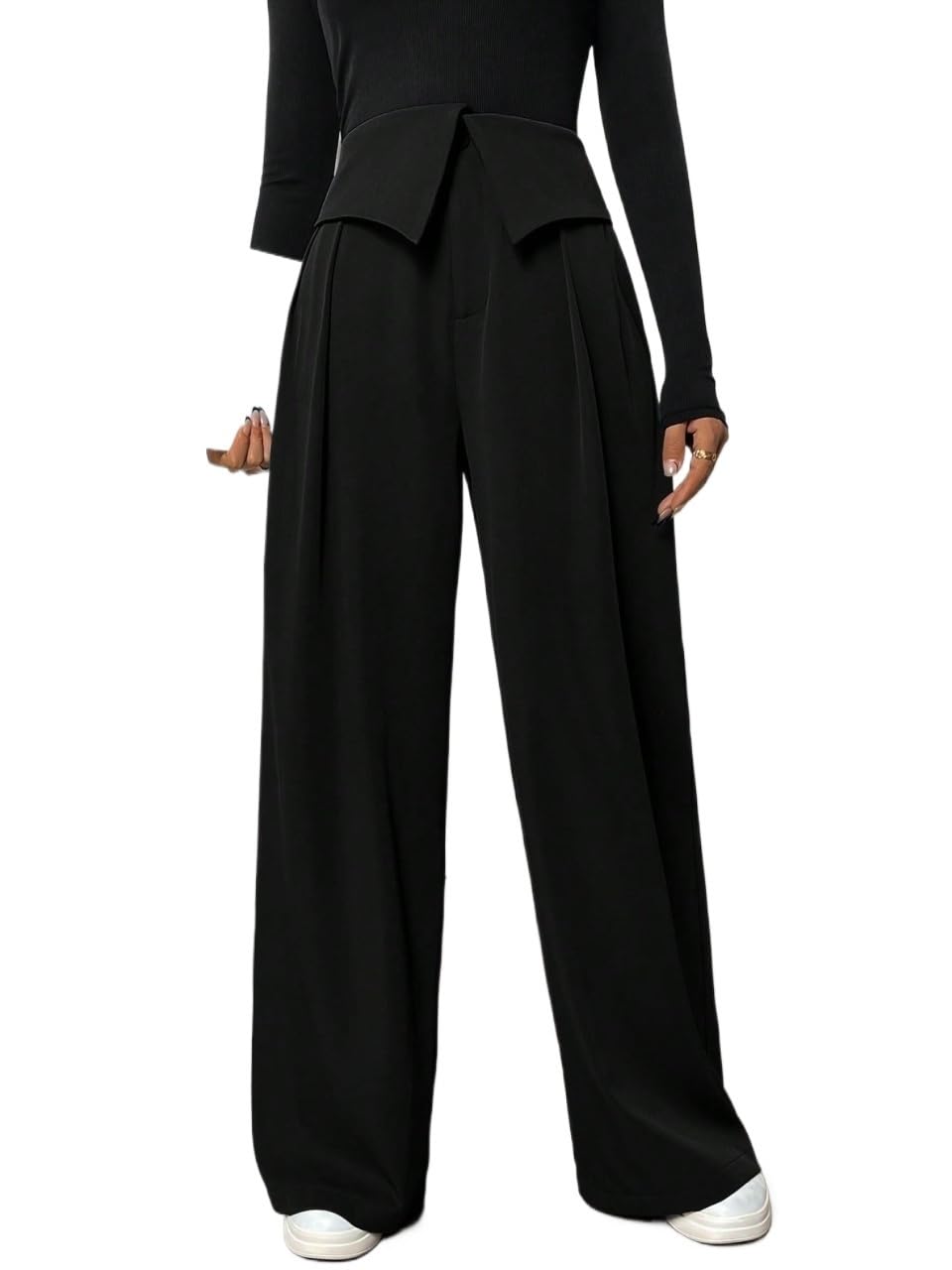 SECOLI Womens 2025 Summer Casual Long Pants Solid Color High-Waisted Wide Leg Pants