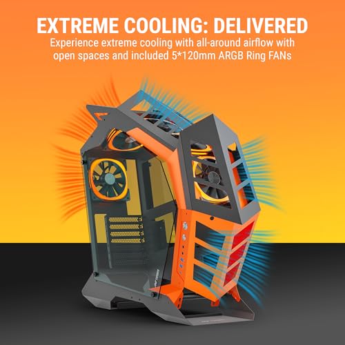 Image of Ant Esports Cypher G3 Mid-Tower ATX Computer Case /Gaming Cabinet - Black-Orange | Support ATX, Micro-ATX, Mini-ITX | Pre-Installed 5 ARGB-PWM Remote Controlled Fans