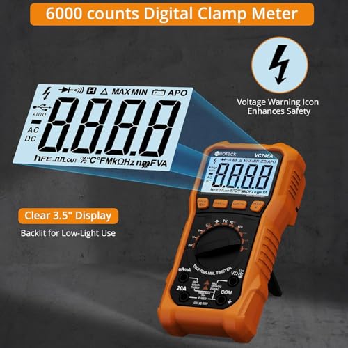 Image of Neoteck 6000 Counts Digital Multimeter 750V AC 1000V DC with AC /DC Current Measurement TRMS Auto Range Voltmeter with NCV, CAT III 600V, Temp /Cap /Freq /Duty /Diode /Cont, Backlit+Flashlight, Complete Kit