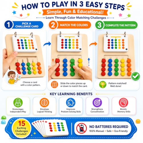 Image of Sky Tech Colour Coder Wooden Game Montessori Slide Puzzle Color Pattern Matching Wooden Puzzle Learning Toys Logic Brain Game for Kids 4-8 Years Birthday Gift for Boys & Girls Educational Activity
