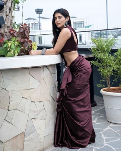 Image of FABIAN FASHION Women's Solid Japan Satin Silk Saree With Unstitched Blouse Piece for Wedding Saree
