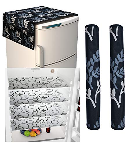 Image of Yellow Weaves Combo of Exclusive Decorative Fridge Top Cover, 2 Fridge Handle Covers + 4 Fridge Mats (7 Piece set)