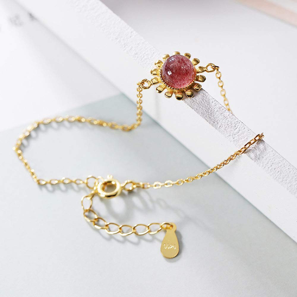 Girls Accessories Bracciale in Argento Sterling 925 Vintage per Donna Semplice Placcato Oro Fragola Naturale Cristallo Rosa Girasole Fascino Classico per Gioielli Spiaggia Estiva Birthday Gift