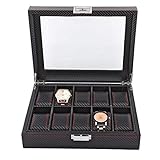 Mit 10 Steckplätzen und seidenweichem Samt schützt unsere Uhrenbox Ihre Artikel vor Staub und Feuchtigkeit. Sie können die untere Schublade für mehr Stauraum verwenden, um Ihre Gläser, Ringe, Schmuck und mehr zu organisieren.