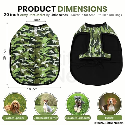 Image of Dog Jacket for Winter (Army Print, 20 Inch) | Camouflage Design, Waterproof & Windproof Polyester Coat with Fleece, Adjustable Velcro Closure, Warm Vest for Cold Weather
