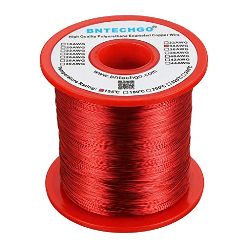 Image of BNTECHGO 34 AWG Magnet Wire 1 lb Red Enameled Copper Wire 0.0063 inch(0.16mm) | 34 Gauge Enameled Copper Coil Wire Widely Used For Transformers, Inductors, Speakers, Electromagnets, Educational Experiments