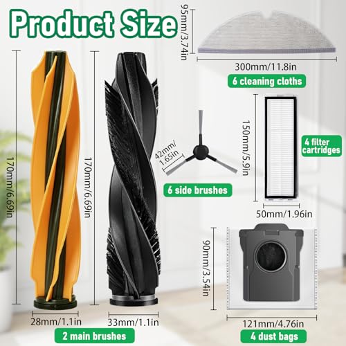 Image of 24Pcs Replacement Accessories Kit Compatible with Dreame D20 Plus | 24pcs kit for D20 Plus: 4 main brushes, 4 HEPA filters, 4 airtight bags & 6 mop pads for corner-to-edge pet hair cleaning