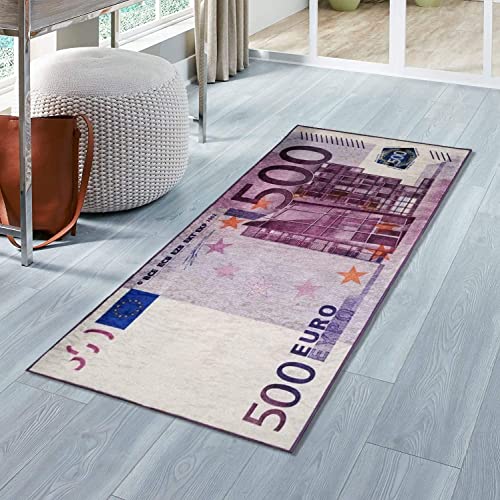Siela Teppich 500 Euro Schein 60 x 120 cm I Hochwertiger Polyester-Teppich waschbar & rutschfest I Moderner Wohnzimmer-Teppich Cover