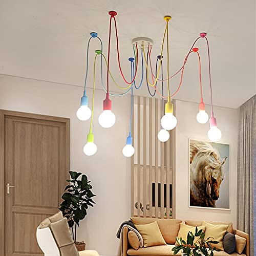 Lustre industriel moderne métal et câble tressé multicolore 8 feux E27 - 4