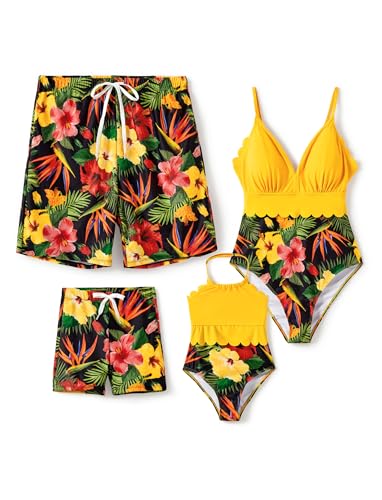 Image of PATPAT Mommy and Me Matching Swimsuit:One Piece V Neck Bathing Suits Leaves Printed Family Swimwear Matching Set
