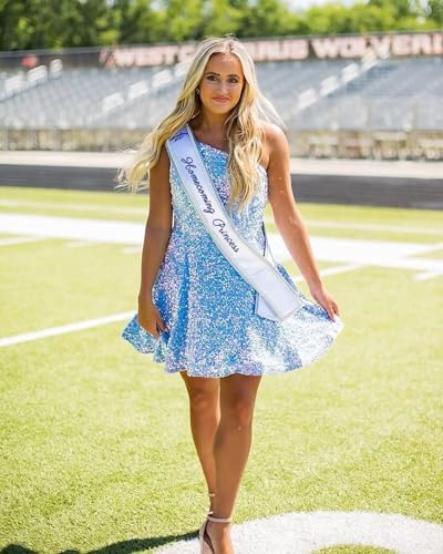 One Shoulder Sequin Homecoming Dresses for Teens 2025 Short Prom Dress Sparkly A-line Formal Dress with Pockets3